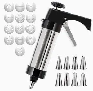 Cookie Press Gun Baking Tool Kit with Interchangeable Decorating Tips and Cream Nozzle Set DIY Cookie Making Mold & Icing Piping Starter Kit for Home Baking Cookie Press Gun Baking Tool Kit with Interchangeable Decorating Tips and Cream Nozzle Set DIY Cookie Making Mold & Icing Piping Starter Kit for Home Baking