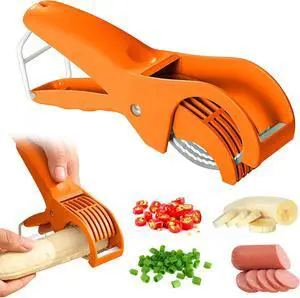 Slicer Manual Fruit Vegetable Stainless Steel, Multifunctional Handheld Cutter for Banana Strawberry Grape Cucumber - Kitchen Gadget orange color Slicer Manual Fruit Vegetable Stainless Steel, Multifunctional Handheld Cutter for Banana Strawberry Grape Cucumber - Kitchen Gadget orange color