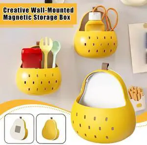 Pear Toothbrush Holder Storage Box, Adhesive Kitchen Organizer, Refrigerator Side Caddy, Wall Mount Shelf for Small Apartment patch type Pear Toothbrush Holder Storage Box, Adhesive Kitchen Organizer, Refrigerator Side Caddy, Wall Mount Shelf for Small Apartment patch type