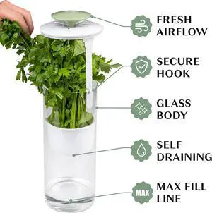 Herb Keeper Preserver, Designed for Optimum Breathable Airflow for Maximum Freshness, Water Line Ensures the Use of the Right Amount of Water, Stores in your Refrigerator Herb Keeper Preserver, Designed for Optimum Breathable Airflow for Maximum Freshness, Water Line Ensures the Use of the Right Amount of Water, Stores in your Refrigerator