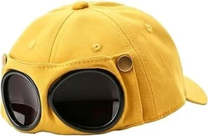 Aviator Style Baseball Cap with Integrated Goggles, Pilot Goggles Baseball Cap, Vintage Goggles Hat Attached Sunglasses Aviator Style Baseball Cap with Integrated Goggles, Pilot Goggles Baseball Cap, Vintage Goggles Hat Attached Sunglasses