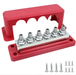 600A Heavy Duty Power Distribution Block with Cover 5 x 3/8" (M10) Studs Bus Bar Terminal Block, High Current Busbar 12-48V DC Busbar Box for Automotive RV Boat, RED 600A Heavy Duty Power Distribution Block with Cover 5 x 3/8" (M10) Studs Bus Bar Terminal Block, High Current Busbar 12-48V DC Busbar Box for Automotive RV Boat, RED