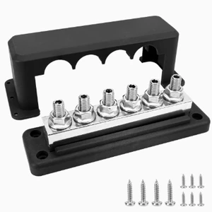 600A Heavy Duty Power Distribution Block with Cover 5 x 3/8" (M10) Studs Bus Bar Terminal Block, High Current Busbar 12-48V DC Busbar Box for Automotive RV Boat, RED black 600A Heavy Duty Power Distribution Block with Cover 5 x 3/8" (M10) Studs Bus Bar Terminal Block, High Current Busbar 12-48V DC Busbar Box for Automotive RV Boat, RED black