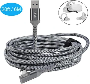 20ft / 6M Nylon Braided VR Link Cable for Oculus Quest 2 and PC/Steam VR Quest VR Headset, Right-Angled 90 Degree USB A to USB C 5Gbps High Speed Data Transfer Charging Cord for Gaming PC ( A to C 6M) 20ft / 6M Nylon Braided VR Link Cable for Oculus Quest 2 and PC/Steam VR Quest VR Headset, Right-Angled 90 Degree USB A to USB C 5Gbps High Speed Data Transfer Charging Cord for Gaming PC ( A to C 6M)