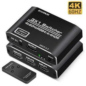 HDMI Switch 4K HDMI Splitter, Koopman Aluminum HDMI 2.0 Switch 3 in 1 Out, HDMI Switch with IR Remote Control, Supports HDCP 2.2 4K@60Hz HDR 3D HD1080P, HDMI Switcher for PS4 Xbox Apple TV Fire Stick HDMI Switch 4K HDMI Splitter, Koopman Aluminum HDMI 2.0 Switch 3 in 1 Out, HDMI Switch with IR Remote Control, Supports HDCP 2.2 4K@60Hz HDR 3D HD1080P, HDMI Switcher for PS4 Xbox Apple TV Fire Stick
