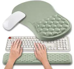 2 in 1 Ergonomic Mouse Pad Wrist Support & Wrist Rest for Computer Keyboard Set with Relieve Carpal Tunnel Pain Massage Bulge and Full Memory Gel Design (2In1 Set Light Green) 2 in 1 Ergonomic Mouse Pad Wrist Support & Wrist Rest for Computer Keyboard Set with Relieve Carpal Tunnel Pain Massage Bulge and Full Memory Gel Design (2In1 Set Light Green)
