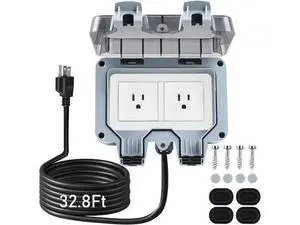 Outdoor Power Outlet Box with 32.8Ft Extension Cord, NEMA 5-15R, STW 14 AWG, Weatherproof Waterproof IP66 Electrical Outlet Extender, Exterior Wall Power Socket w/Cover for Garden Outdoor Power Outlet Box with 32.8Ft Extension Cord, NEMA 5-15R, STW 14 AWG, Weatherproof Waterproof IP66 Electrical Outlet Extender, Exterior Wall Power Socket w/Cover for Garden