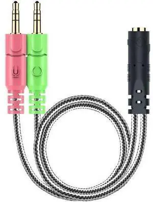 Pro-trade Headphone Splitter for Computer CTIA 3.5mm TRRS Female to Dual TRS Male Mic Audio Jack Y Headset Splitter Adapter Cable for PC Laptop to Gaming Headset - 8inch/20cm Black Pro-trade Headphone Splitter for Computer CTIA 3.5mm TRRS Female to Dual TRS Male Mic Audio Jack Y Headset Splitter Adapter Cable for PC Laptop to Gaming Headset - 8inch/20cm Black