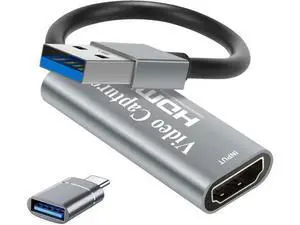 Video Capture Cards, 4K HDMI to USB 3.0 Video Capture Device, 1080P HD 60fps Broadcast Live and Record Video Audio Grabber for Gaming, Streaming, Teaching, Video Conference (Silver) Video Capture Cards, 4K HDMI to USB 3.0 Video Capture Device, 1080P HD 60fps Broadcast Live and Record Video Audio Grabber for Gaming, Streaming, Teaching, Video Conference (Silver)