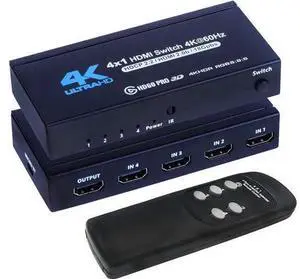 4K HDMI Switch 4x1, 4K@60Hz 4 in 1 Out HDMI Switcher Selector with IR Remote Control, Supports HDCP 2.2 4K@60Hz UltraHD HDR10 3D HD1080P Dolby DST, HDMI Splitter for PS4 Xbox Apple TV Fire Stick 4K HDMI Switch 4x1, 4K@60Hz 4 in 1 Out HDMI Switcher Selector with IR Remote Control, Supports HDCP 2.2 4K@60Hz UltraHD HDR10 3D HD1080P Dolby DST, HDMI Splitter for PS4 Xbox Apple TV Fire Stick