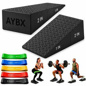 Squat Wedge Block | 2 PCs Non Slip Rubber Heel Elevated squat wedge for strength Training and Deep Squats| slant board for squats to improve ankle mobility with 5 resistance band Squat Wedge Block | 2 PCs Non Slip Rubber Heel Elevated squat wedge for strength Training and Deep Squats| slant board for squats to improve ankle mobility with 5 resistance band