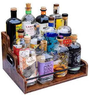 3 Tier Wooden Liquor Bottle Display Shelf, Retro Countertop Wine Rack, Man Cave Mini Bar Countertop Storage & Home Bar Décor, Brown 3 Tier Wooden Liquor Bottle Display Shelf, Retro Countertop Wine Rack, Man Cave Mini Bar Countertop Storage & Home Bar Décor, Brown