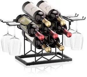 Countertop Wine Rack 3 Tier, Wine Rack with Glass Holder 8 Bottles, Freestanding Small Liquor Holder Metal, Tabletop Bottle Storage Stand for for Home, Kitchen, Bar, Cellar (Black, 8 Bottles) Countertop Wine Rack 3 Tier, Wine Rack with Glass Holder 8 Bottles, Freestanding Small Liquor Holder Metal, Tabletop Bottle Storage Stand for for Home, Kitchen, Bar, Cellar (Black, 8 Bottles)