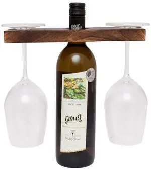 Handmade Antique Wood Wine Bottle & Glass Holder Rustic Countertop Stand for 1 Bottle & 2 Glasses Vintage Wine Caddy for Home Bar, Kitchen, and Dining Room Décor Handmade Antique Wood Wine Bottle & Glass Holder Rustic Countertop Stand for 1 Bottle & 2 Glasses Vintage Wine Caddy for Home Bar, Kitchen, and Dining Room Décor