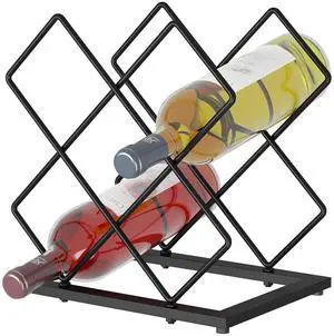 Countertop Wine Rack, 6 Bottles Wine Storage Capacity, Modern Corner Metal Wine Bottle Holder for Bar, Cabinet, Pantry, Tabletop Wine Racks for Cup and Water Bottle Black Countertop Wine Rack, 6 Bottles Wine Storage Capacity, Modern Corner Metal Wine Bottle Holder for Bar, Cabinet, Pantry, Tabletop Wine Racks for Cup and Water Bottle Black