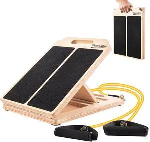 Wooden Slant Board for Calf Stretching, Adjustable Portable Incline Board with 10 - pound Pull Rope, Comes with Training Poster, 300 Lbs Weight Capacity for Leg, Knees and Ankle Stretching Wooden Slant Board for Calf Stretching, Adjustable Portable Incline Board with 10 - pound Pull Rope, Comes with Training Poster, 300 Lbs Weight Capacity for Leg, Knees and Ankle Stretching