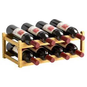 Bamboo Wine Rack, 2-Tier 8 Bottles Stackable Wine Rack with Wavy Groove, Sturdy Freestanding Countertop Shelf for Kitchen Pantry Dining Room Basement Bar Cellar, Wood Color Bamboo Wine Rack, 2-Tier 8 Bottles Stackable Wine Rack with Wavy Groove, Sturdy Freestanding Countertop Shelf for Kitchen Pantry Dining Room Basement Bar Cellar, Wood Color