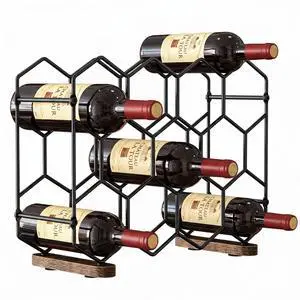 Countertop Wine Rack, 14-Bottle Freestanding Modern Carbon Steel Holder Hexagonal Structure, 3 Tier Tabletop Wine Bottle Organizer Storage for Cabinet, Pantry, Black+Retro Brown Countertop Wine Rack, 14-Bottle Freestanding Modern Carbon Steel Holder Hexagonal Structure, 3 Tier Tabletop Wine Bottle Organizer Storage for Cabinet, Pantry, Black+Retro Brown