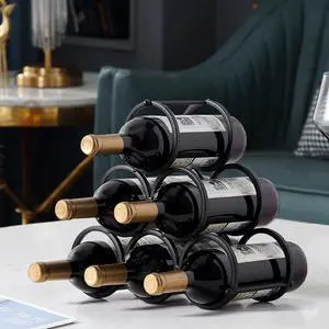 Small Tabletop Wine Rack 6 Bottles Triangle Freestanding Countertop Wine Bottle Holder Cabinet Pantry Wine Storage Stand Bottle Organizer for Coffee Bar Kitchen, Frosted Iron, Black Small Tabletop Wine Rack 6 Bottles Triangle Freestanding Countertop Wine Bottle Holder Cabinet Pantry Wine Storage Stand Bottle Organizer for Coffee Bar Kitchen, Frosted Iron, Black