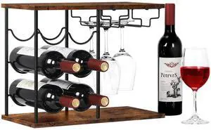 Wine Racks Countertop, Hold 6 Bottles and 4 Wine Glass Rack Wine Holder, Freestanding Wine Rack for Home, Kitchen, Bar, Wine Cellar, Cabinet Wine Racks Countertop, Hold 6 Bottles and 4 Wine Glass Rack Wine Holder, Freestanding Wine Rack for Home, Kitchen, Bar, Wine Cellar, Cabinet
