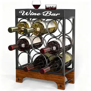 9 Bottles Wine Racks Countertop Freestanding with Top Tray, Modern Black Metal &Wood, 3 Tier Tabletop Wine Holder Stand for Home Kitchen Bar, Cabinet, Pantry, Wine Bottle Storage 9 Bottles Wine Racks Countertop Freestanding with Top Tray, Modern Black Metal &Wood, 3 Tier Tabletop Wine Holder Stand for Home Kitchen Bar, Cabinet, Pantry, Wine Bottle Storage