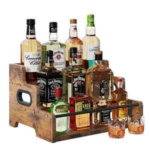 Liquor Bottle Display Shelf, Coffee Bar Organizer, Syrup Rack, 3-Tier Countertop Wine Rack for Liquor Whiskey Spirits, Display Shelf for Coffee Bar, Kitchen Cabinet, Pantry, Brown Liquor Bottle Display Shelf, Coffee Bar Organizer, Syrup Rack, 3-Tier Countertop Wine Rack for Liquor Whiskey Spirits, Display Shelf for Coffee Bar, Kitchen Cabinet, Pantry, Brown