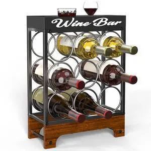 9 Bottle Wine Racks countertop with Top Tray, Freestanding 3-Tier Tabletop Wine Bottle Holder Stand, Modern Metal & Wood Wine Storage for Kitchen Counter, Bar, Cabinet or Pantry 9 Bottle Wine Racks countertop with Top Tray, Freestanding 3-Tier Tabletop Wine Bottle Holder Stand, Modern Metal & Wood Wine Storage for Kitchen Counter, Bar, Cabinet or Pantry