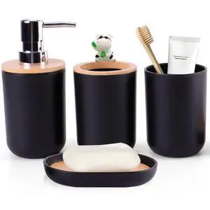 Black Bathroom Accessories Sets Complete Toothbrush Holder Black Soap Dispenser Toothbrush Cup Soap Dish Rustic Farmhouse Bathroom Accessories Decor Essentials Bathroom KitBlack, ystz-001 Black Bathroom Accessories Sets Complete Toothbrush Holder Black Soap Dispenser Toothbrush Cup Soap Dish Rustic Farmhouse Bathroom Accessories Decor Essentials Bathroom KitBlack, ystz-001