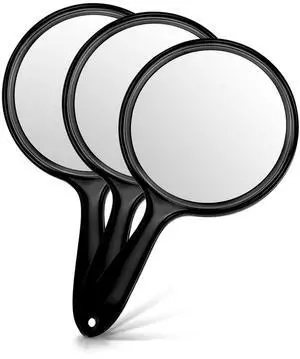 Hand Mirror, Double-Sided Handheld Mirror 1X/3X Magnifying Mirror with Handle, Set of 3 (Transparent Black) Hand Mirror, Double-Sided Handheld Mirror 1X/3X Magnifying Mirror with Handle, Set of 3 (Transparent Black)