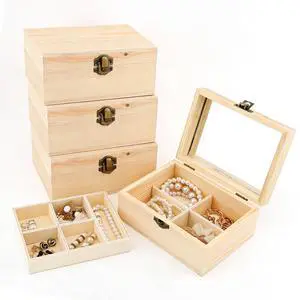 4 Pack Wooden Jewelry Organizer Box, Unfinished Surface Wood Jewelry Box, Small Wooden Chest Case with Glass Mirror, Compact and Stylish Container for Jewelries Storage DIY Crafts 4 Pack Wooden Jewelry Organizer Box, Unfinished Surface Wood Jewelry Box, Small Wooden Chest Case with Glass Mirror, Compact and Stylish Container for Jewelries Storage DIY Crafts