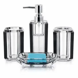 4-Piece Black Bathroom Accessories Set Soap Dispenser, Soap Dish, Mouthwash Cup & Toothbrush Holder, Textured Brushed Acrylic Vanity Set, Modern Bathroom Decor 4-Piece Black Bathroom Accessories Set Soap Dispenser, Soap Dish, Mouthwash Cup & Toothbrush Holder, Textured Brushed Acrylic Vanity Set, Modern Bathroom Decor