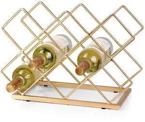 Countertop Wine Rack - 10 Bottle Freestanding Modern Gold Metal Small Wine Rack - Tabletop Wine Holder Stand for Cabinet, Pantry, Wine Bottle Storage Countertop Wine Rack - 10 Bottle Freestanding Modern Gold Metal Small Wine Rack - Tabletop Wine Holder Stand for Cabinet, Pantry, Wine Bottle Storage