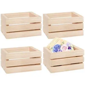 4 Pack Mini Rustic Wooden Crates, Decorative Wood Crates Unfinished Wood Box, Crate Box Wooden Storage Box for Kitchen, Office, Bedroom, Closet, Rustic Country Decor 4 Pack Mini Rustic Wooden Crates, Decorative Wood Crates Unfinished Wood Box, Crate Box Wooden Storage Box for Kitchen, Office, Bedroom, Closet, Rustic Country Decor