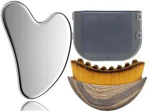 Stainless Steel Gua Sha Tool & Lymphatic Drainage Face Brush Set, Facial Massage Kit for Jawline Sculpting Puffiness Lifting Relaxation, Contour Face Skin Care Gift for Women Stainless Steel Gua Sha Tool & Lymphatic Drainage Face Brush Set, Facial Massage Kit for Jawline Sculpting Puffiness Lifting Relaxation, Contour Face Skin Care Gift for Women