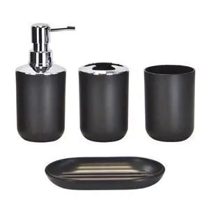4pcs Bathroom Accessories Set, Toothbrush Holder Tooth Mug Soap Dish Liquid Bottle Bathroom Set Shower Countertop Vanity Organizer(Black) 4pcs Bathroom Accessories Set, Toothbrush Holder Tooth Mug Soap Dish Liquid Bottle Bathroom Set Shower Countertop Vanity Organizer(Black)