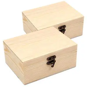 Unfinished Unpainted Wooden Box with Hinged Lid for Crafts DIY Storage Jewelry Plain Pine Box - Small 6.7"x5.1"x3.1" - 2-Pack Unfinished Unpainted Wooden Box with Hinged Lid for Crafts DIY Storage Jewelry Plain Pine Box - Small 6.7"x5.1"x3.1" - 2-Pack