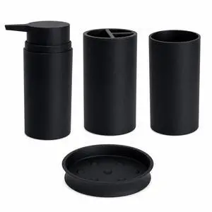 Bathroom Accessory Set Matte Black 4 Pcs Toothbrush Holder Set Soap Dispenser 11.5 oz Tumbler Soap Dish for Bathroom Counter Organizer Bathroom Accessory Set Matte Black 4 Pcs Toothbrush Holder Set Soap Dispenser 11.5 oz Tumbler Soap Dish for Bathroom Counter Organizer