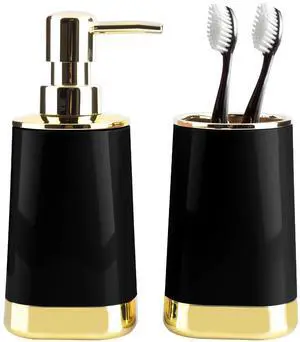 2PCS Bathroom Accessories Set, Black Soap Dispenser and Toothbrush Holder 2PCS Bathroom Accessories Set, Black Soap Dispenser and Toothbrush Holder