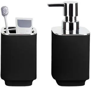 Black Bathroom Accessories 2 Pieces, Soap Dispenser and Toothbrush Holder Set for Boho Bathroom Black Bathroom Accessories 2 Pieces, Soap Dispenser and Toothbrush Holder Set for Boho Bathroom