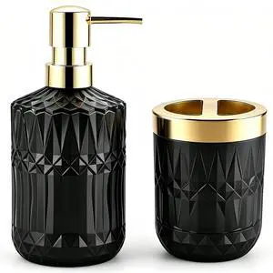 2Pcs Black Bathroom Accessories Set, Glass Bathroom Accessories, Vintage Bathroom Countertop Decoration Includes Soap Dispenser, Toothbrush Holder 2Pcs Black Bathroom Accessories Set, Glass Bathroom Accessories, Vintage Bathroom Countertop Decoration Includes Soap Dispenser, Toothbrush Holder