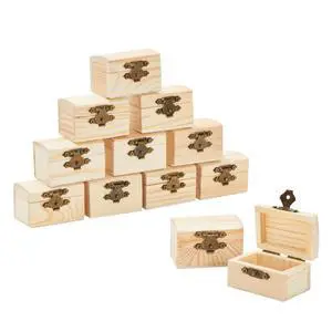Wooden Boxes - 12-Pack, 2.3 x 1.5 x 1.5 In Natural Pinewood - Unfinished Wood Box With Hinged Lid & Metal Clasp for Crafts & Mini Treasure Chests Wooden Boxes - 12-Pack, 2.3 x 1.5 x 1.5 In Natural Pinewood - Unfinished Wood Box With Hinged Lid & Metal Clasp for Crafts & Mini Treasure Chests