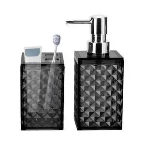 Bathroom Accessories Set 2 PCS, Black Bathroom Accessories Include Soap Dispenser and Toothbrush Holder, Diamond Pattern Bathroom Set for Boho Bathroom Decor Bathroom Accessories Set 2 PCS, Black Bathroom Accessories Include Soap Dispenser and Toothbrush Holder, Diamond Pattern Bathroom Set for Boho Bathroom Decor
