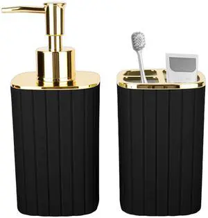 2PCS Bathroom Accessories Set, Black and Gold Bathroom Accessories Include Soap Dispenser and Toothbrush Holder for Boho Bathroom Decor 2PCS Bathroom Accessories Set, Black and Gold Bathroom Accessories Include Soap Dispenser and Toothbrush Holder for Boho Bathroom Decor