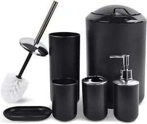 Bathroom Accessories Set 6 Piece Bath Ensemble Includes Soap Dispenser, Toothbrush Holder, Toothbrush Cup, Soap Dish for Decorative Countertop and Housewarming Gift (Shiny black-6pcs) Bathroom Accessories Set 6 Piece Bath Ensemble Includes Soap Dispenser, Toothbrush Holder, Toothbrush Cup, Soap Dish for Decorative Countertop and Housewarming Gift (Shiny black-6pcs)