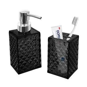 2PCS Black Bathroom Accessories. Contain Soap Dispenser and Toothbrush Holder Set. Boho Bathroom Set for Blue Bathroom Décor 2PCS Black Bathroom Accessories. Contain Soap Dispenser and Toothbrush Holder Set. Boho Bathroom Set for Blue Bathroom Décor