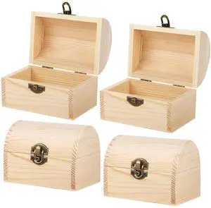4 Pieces Unfinished Wood Treasure Chest Decorative Pine Wood Box with Hinged Lid and Locking Clasp Plain Decorate Wooden Boxes for Art Hobbies DIY Jewelry Gift Storage 4 Pieces Unfinished Wood Treasure Chest Decorative Pine Wood Box with Hinged Lid and Locking Clasp Plain Decorate Wooden Boxes for Art Hobbies DIY Jewelry Gift Storage