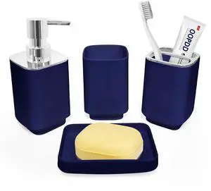 4 Piece Bathroom Accessory Sets, Blue Bathroom Accessories Sets Include Toothbrush Holders Set, Soap Dispenser, Soap Dish and Toothbrush Cup, Modern Bathroom Decoration 4 Piece Bathroom Accessory Sets, Blue Bathroom Accessories Sets Include Toothbrush Holders Set, Soap Dispenser, Soap Dish and Toothbrush Cup, Modern Bathroom Decoration