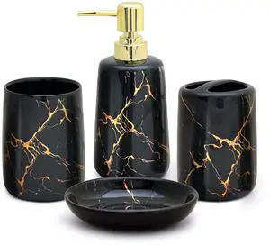 Bathroom Accessories Set,4 Pcs Ceramic Bathroom Decor Accessory,Includes Toothbrush Holder, Toothbrush Cup, Soap Dish for Decorative Countertop and Housewarming Gift(Black 4pcs) Bathroom Accessories Set,4 Pcs Ceramic Bathroom Decor Accessory,Includes Toothbrush Holder, Toothbrush Cup, Soap Dish for Decorative Countertop and Housewarming Gift(Black 4pcs)