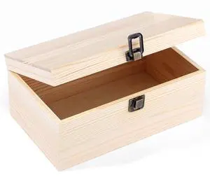 Unfinished Wood Box with Hinged Lid, 9.2 x 5.5 x 3.9 In Unfinished Wood Box with Hinged Lid, 9.2 x 5.5 x 3.9 In