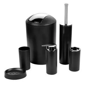 Bathroom Accessories Set 6 Piece - Trash Can, Toothbrush Holder, Toothbrush Cup, Soap Dispenser, Soap Dish, Toilet Brush Holder - Modern Bathroom Decor Set (Black) Bathroom Accessories Set 6 Piece - Trash Can, Toothbrush Holder, Toothbrush Cup, Soap Dispenser, Soap Dish, Toilet Brush Holder - Modern Bathroom Decor Set (Black)